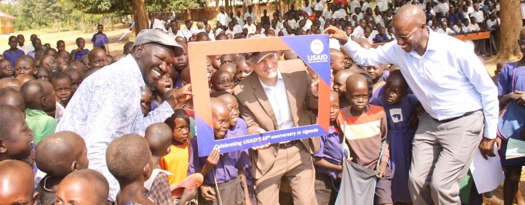 Commissioning of Rehabilitation of School Facilities at Madi Opei Primary School by USAID Mission Director - Mr. Richard L. Nelson and Deputy Resident District Commissioner - Mr. Oguti Sebastian Oswin.